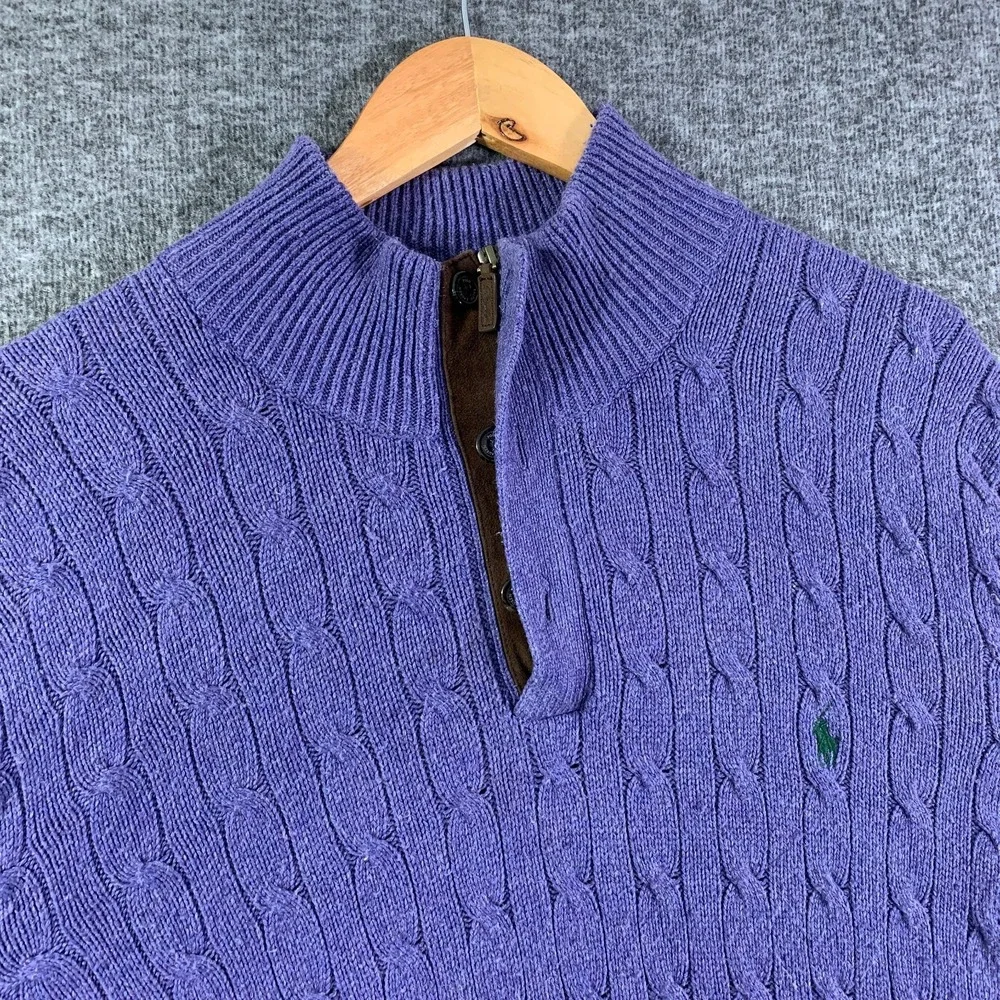 Polo Ralph Lauren Knit Sweater Men 2XL Silk Purple Pullover Tussah 1/4 Zip